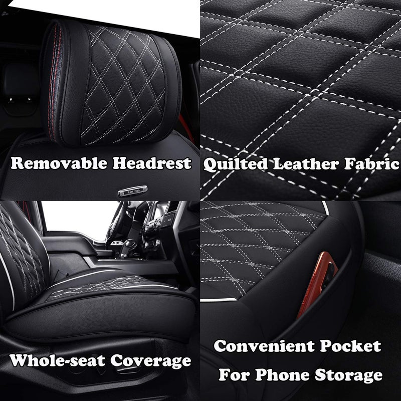 Aierxuan Front Car Seat Covers Custom Fit 2009-2026 Ford F150, 2017-2026 F250 F350 F450 Super Duty Crew Cab Regular Cab Super Cab, Automotive Vehicle Cushion with Waterproof Leather (Black and White) - Image 5